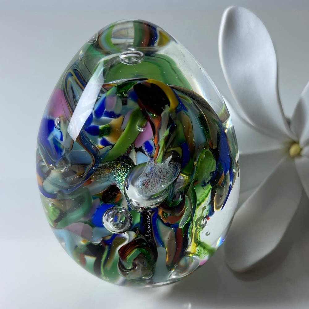 Green & Royal Blue Glass Egg | 2.25"H